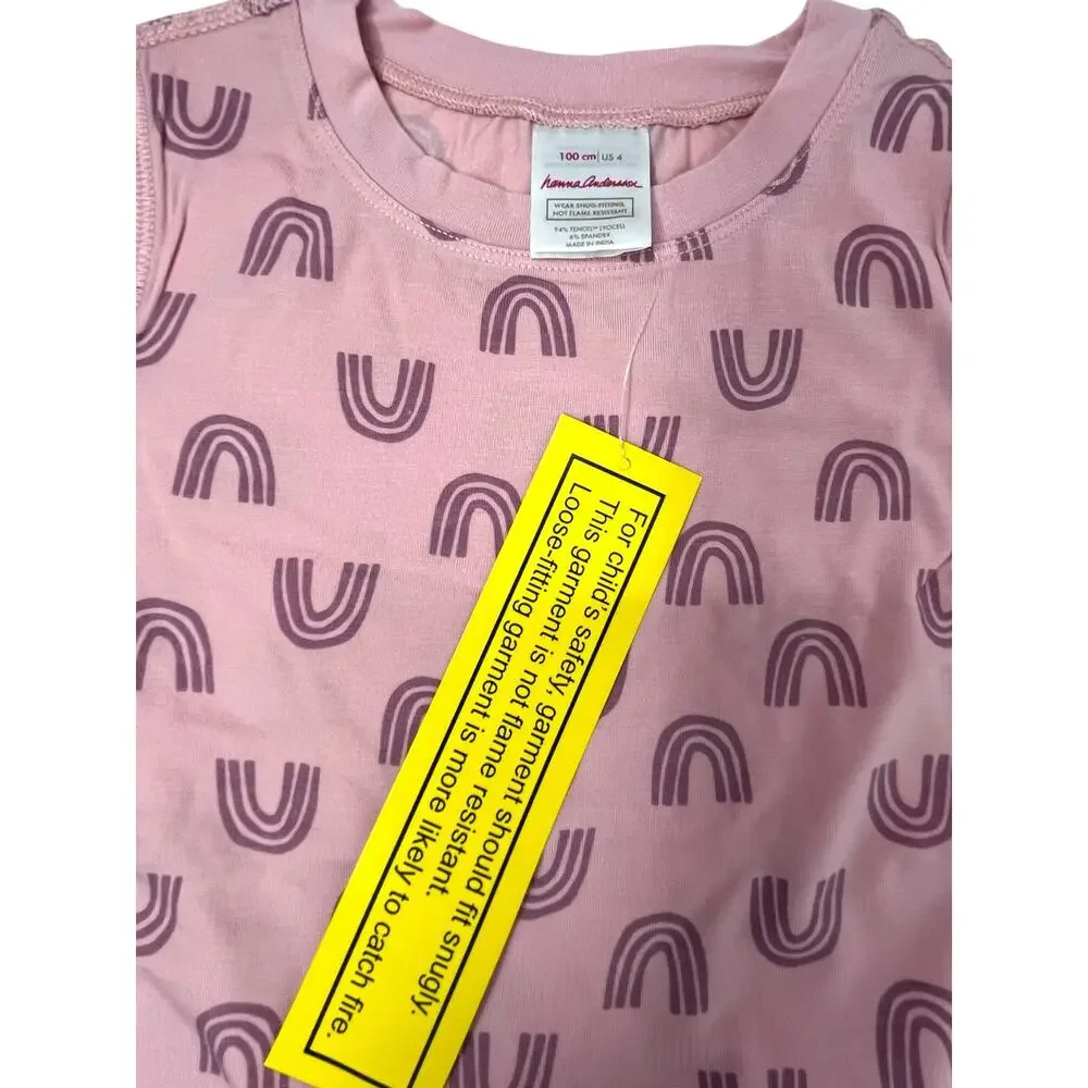 Hanna Andersson HannaSoft Pajamas Blush Pink Rainbow Size 4 NWT